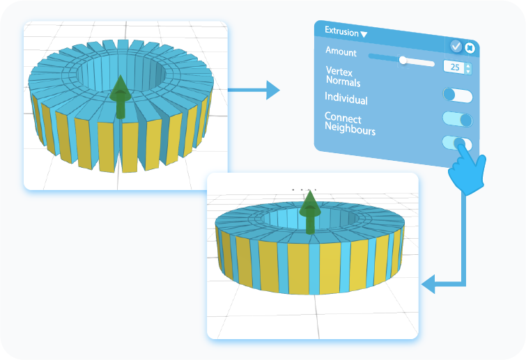 Toggle to enable the Connect Neighbours setting for the Extrusion